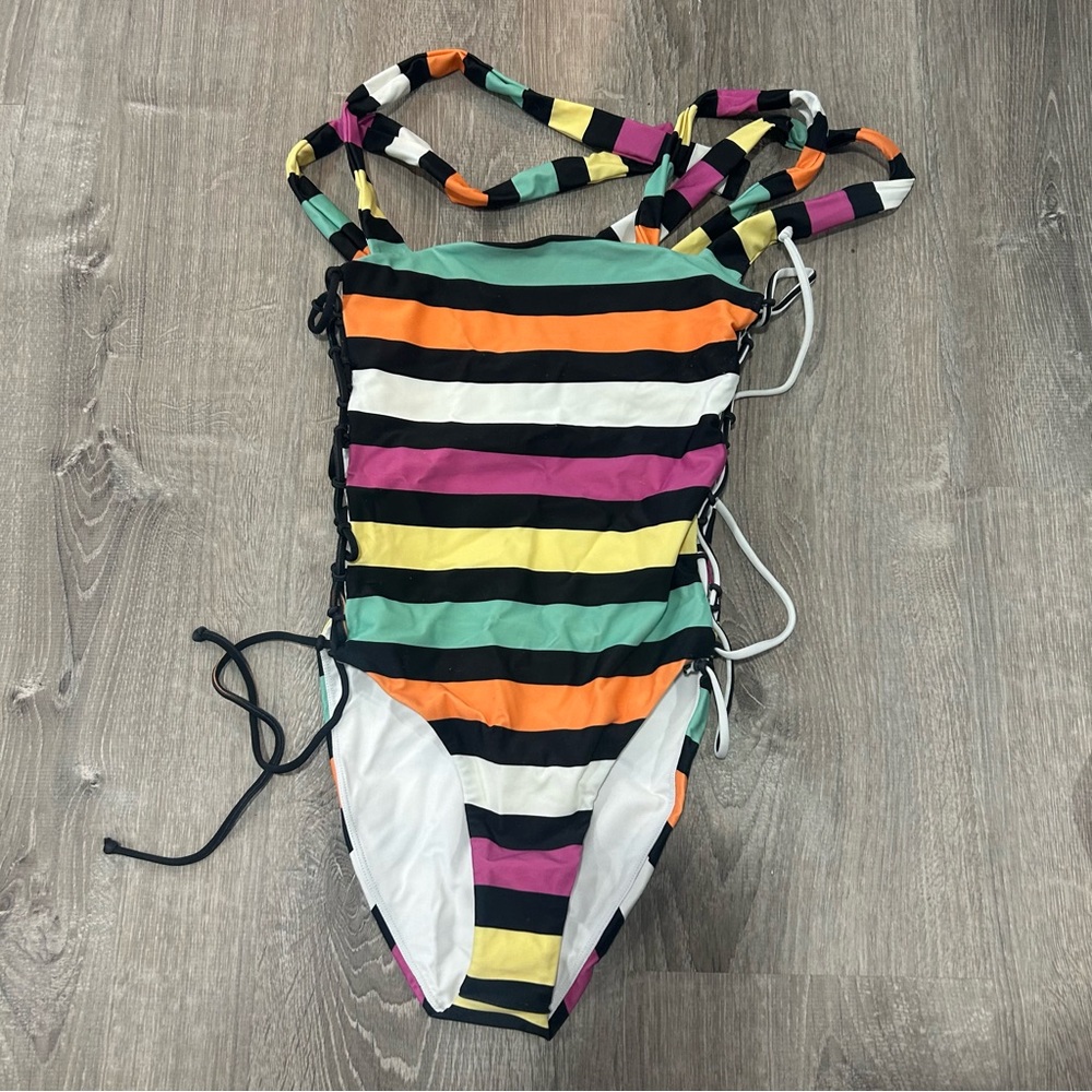 Lovers + Friends Revolve Take Me Away Stripe One Piece Swim Suit NWT Size S